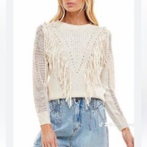 Elegant Cream Sweater with Fringe Details